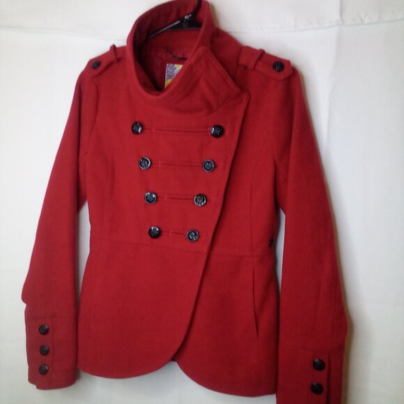 O'neill Coat women S Button Front Wool Blend Red - Picture 2 of 16